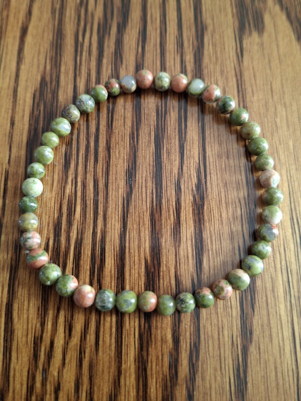 Unakite Beaded 4mm Stretch Bracelet 7"